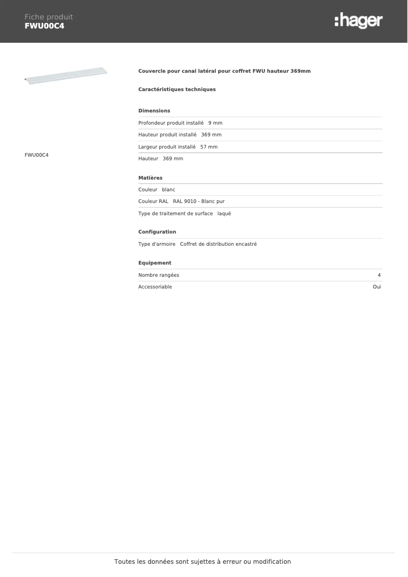 Page n°1 - Fiche technique Hager FWU00C4