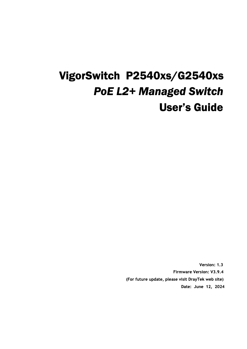 Image de la première page du manuel de l'appareil VigorSwitch G2540xs