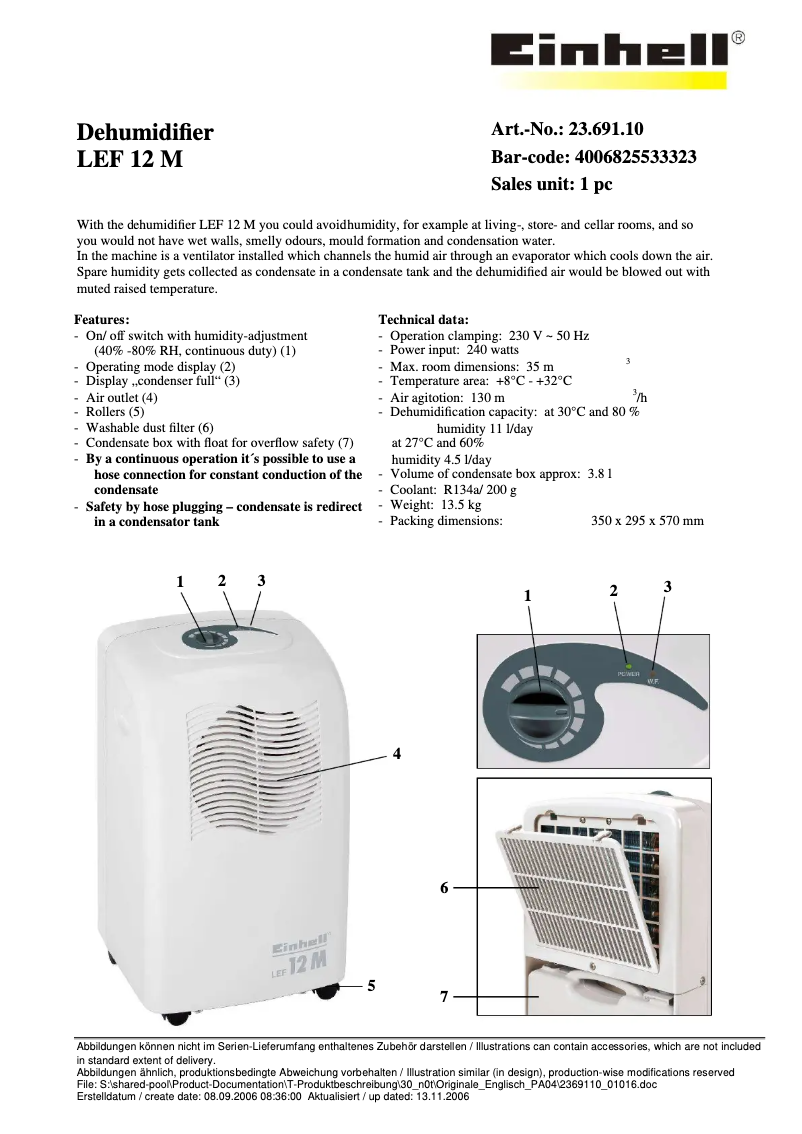 Page 1 de la notice Manuel utilisateur Einhell LEF 12 M