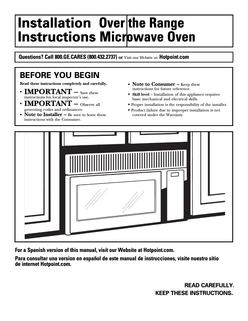 Page 1 de la notice Guide d'installation Hotpoint RVM1435CK