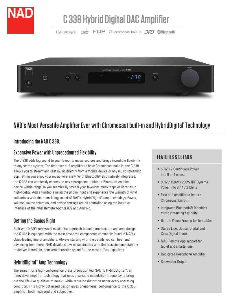 Page 1 de la notice Fiche technique NAD C 338