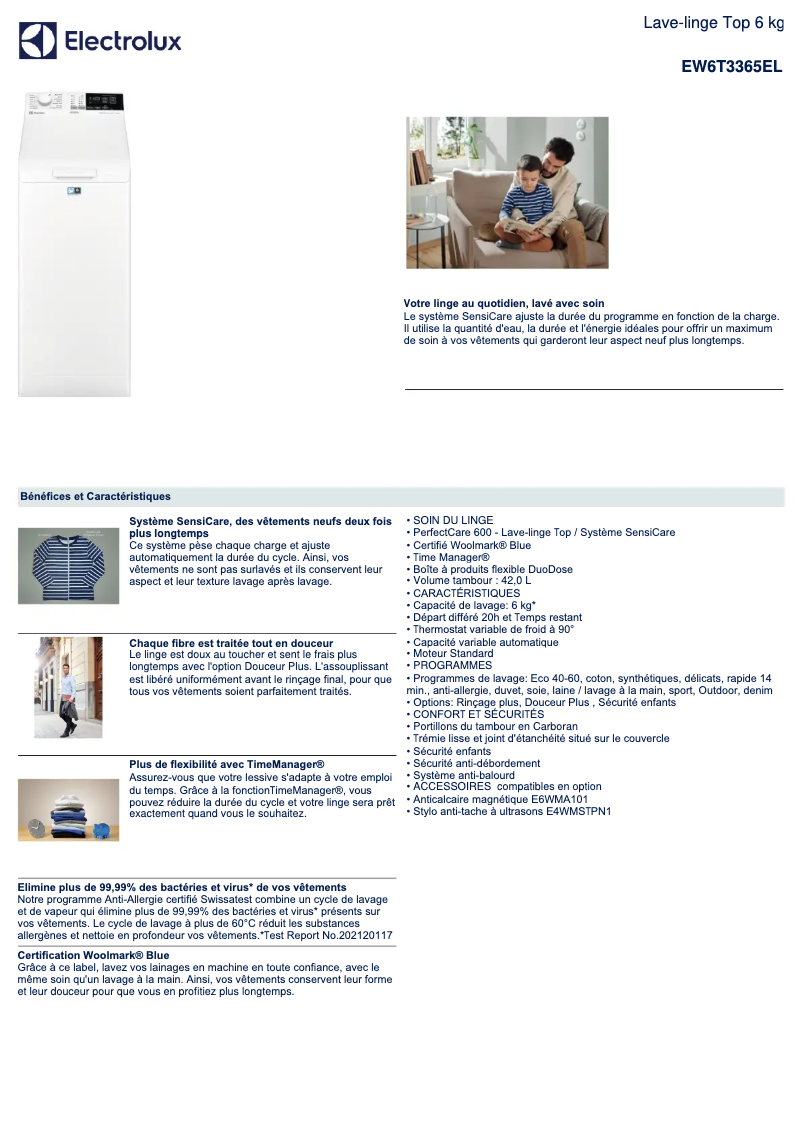 Page n°1 - Fiche technique Electrolux EW6T3365EL