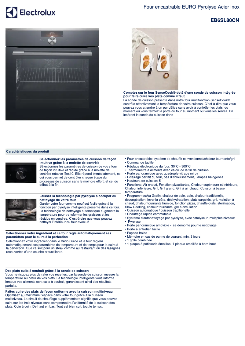 Page 1 de la notice Fiche technique Electrolux EB6SL80CN