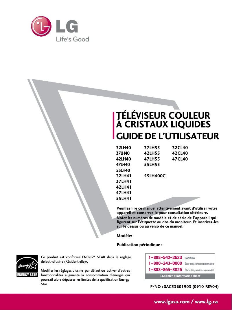 Image de la première page du manuel de l'appareil 55LH41