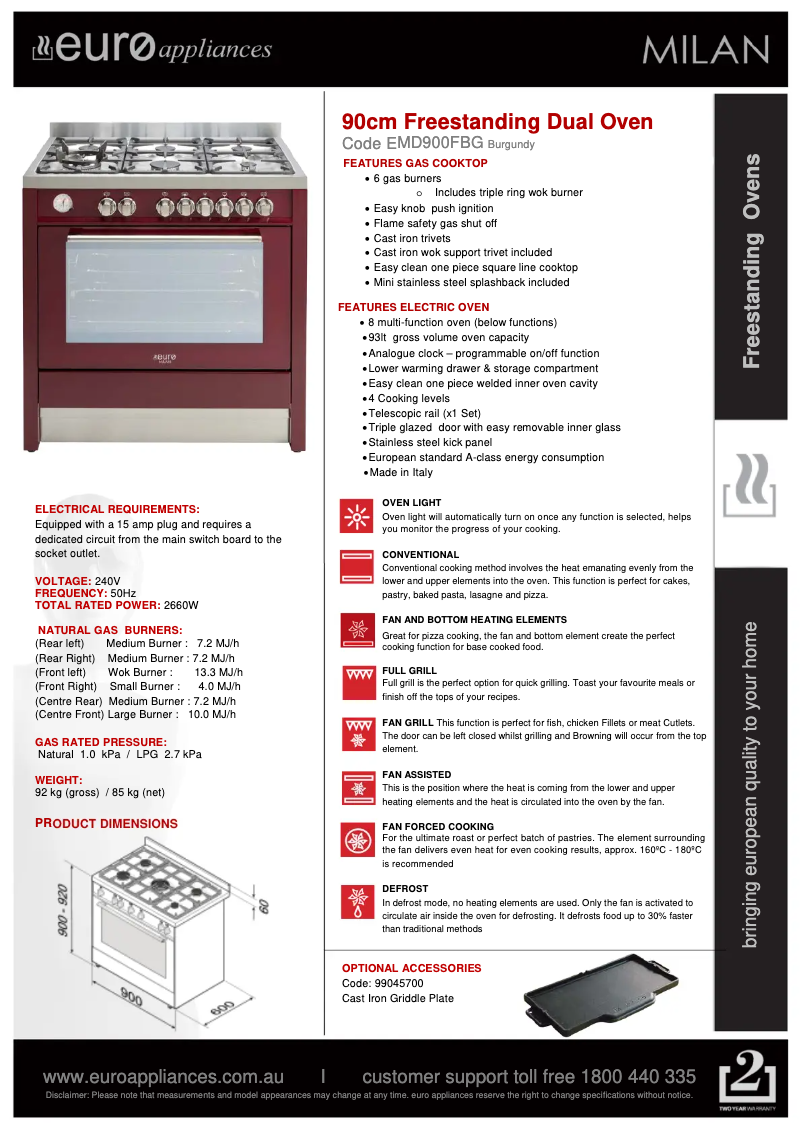 Page n°1 - Fiche technique Euro Appliances EMD900FBG