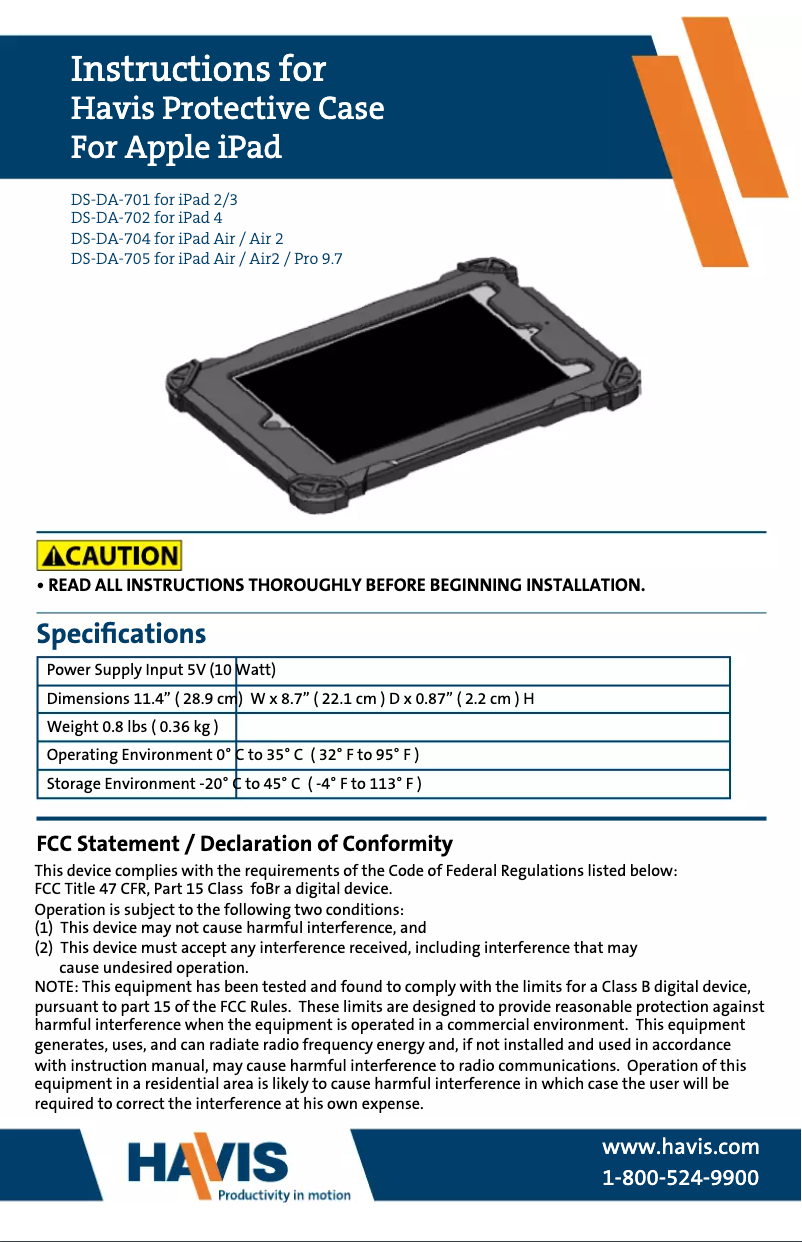 Page n°1 - Manuel utilisateur Havis DS-APP-102