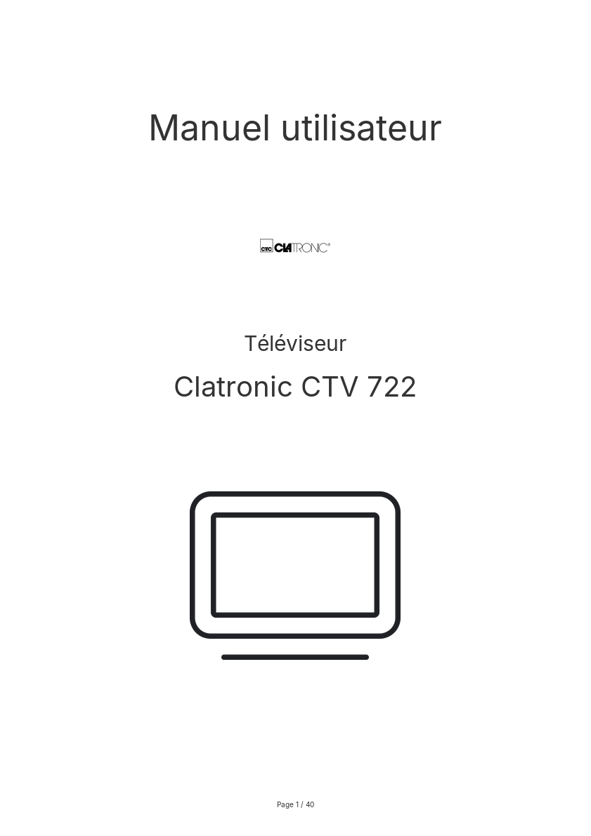 Page n°1 - Manuel utilisateur Clatronic CTV 722