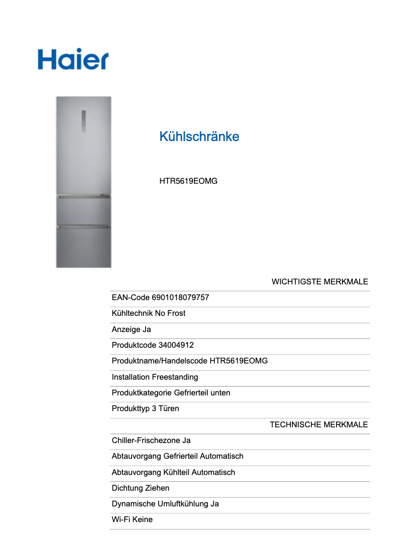 Page 1 de la notice Label énergétique Haier HTR5619EOMG