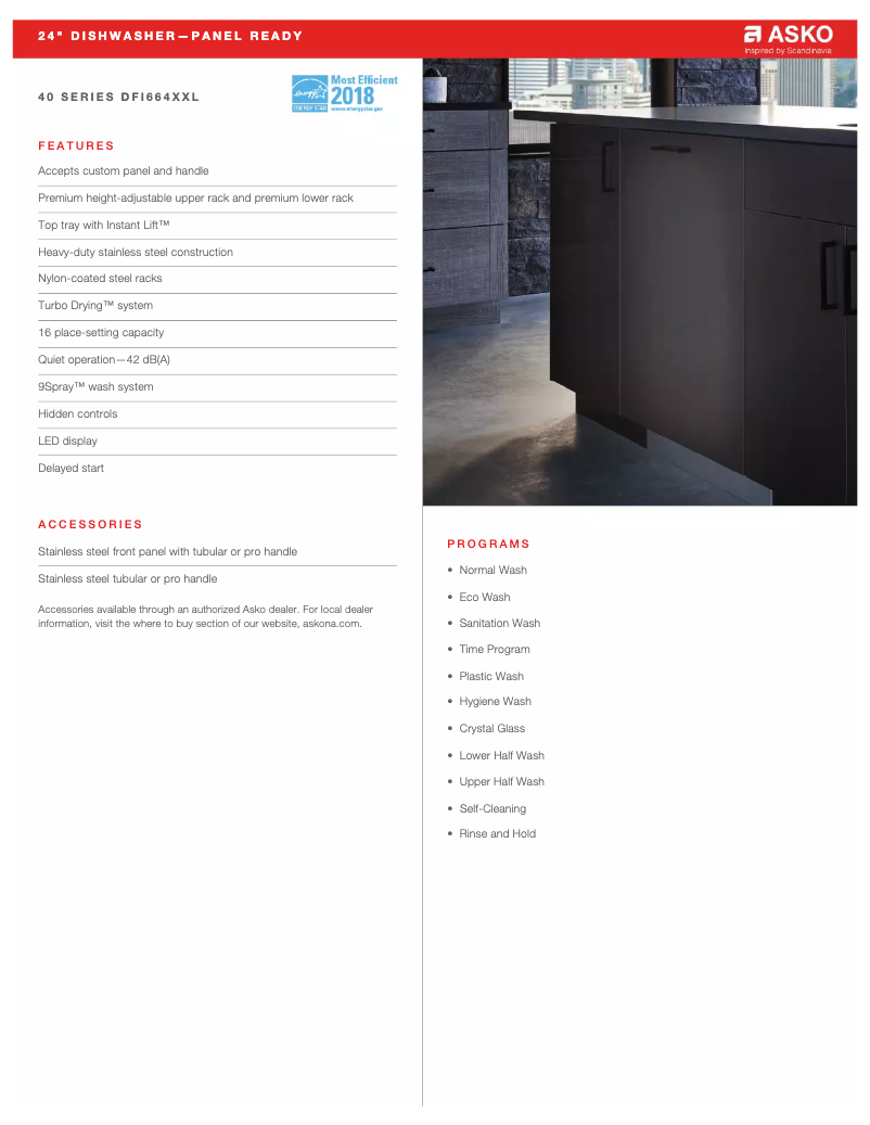 Page 1 de la notice Fiche technique Asko DFI664XXL