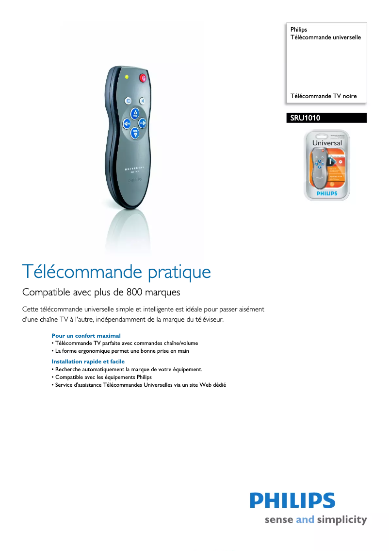 Page 1 de la notice Fiche technique Philips SRU1010