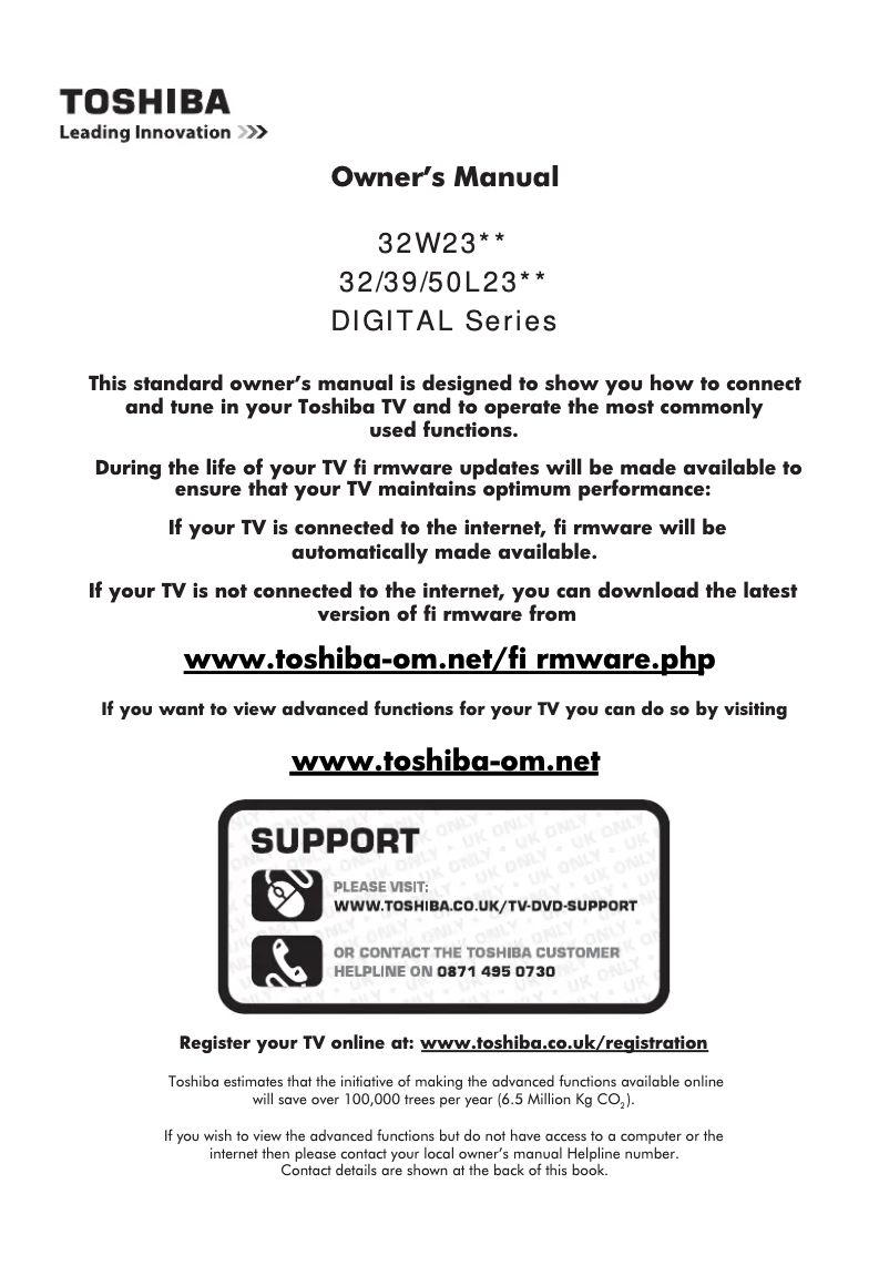 Page 1 de la notice Manuel utilisateur Toshiba 32W2353
