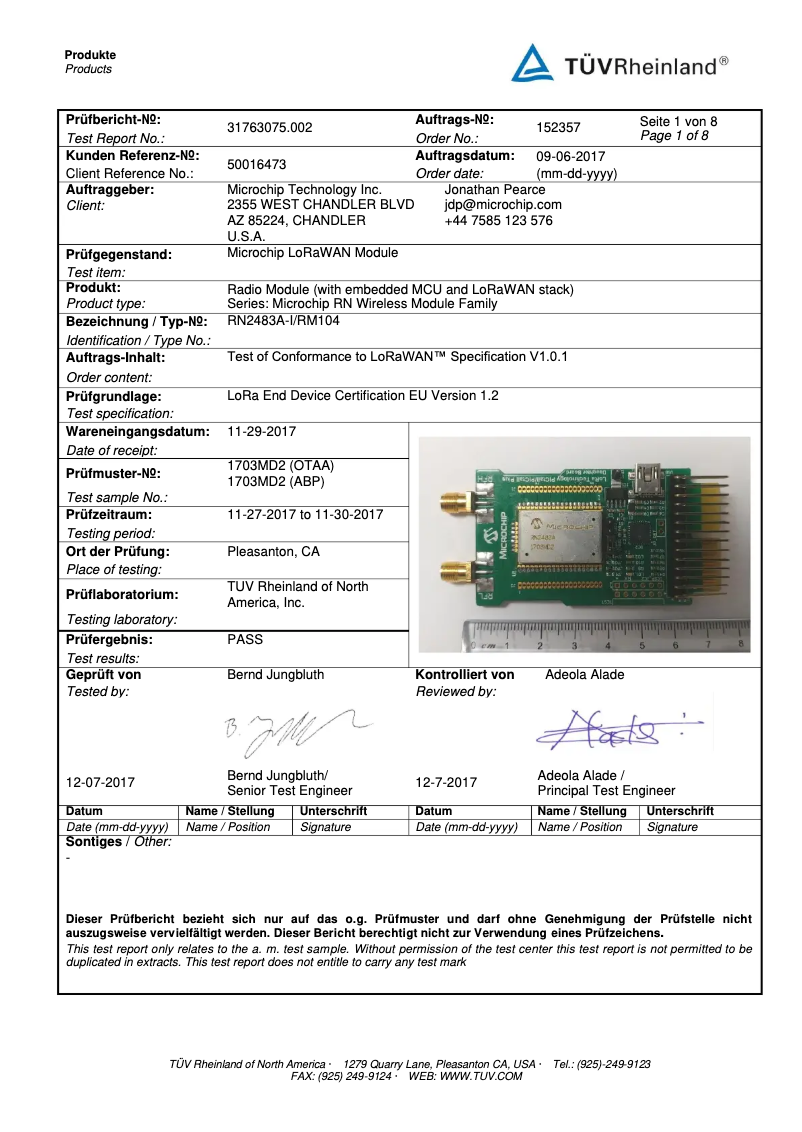 Page 1 de la notice Manuel utilisateur Microchip RN2483