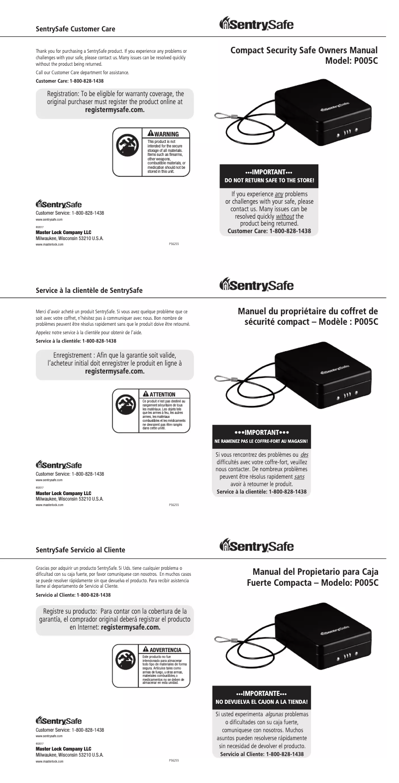 Page 1 de la notice Manuel utilisateur SentrySafe P005C