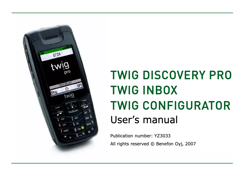 Page 1 of the manual User Manual Benefon Twig Discovery Pro
