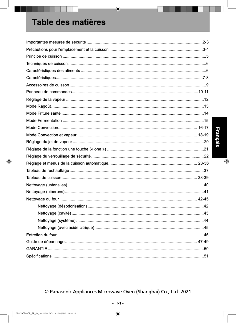 Page n°1 - Manuel utilisateur Panasonic NU-SC180B