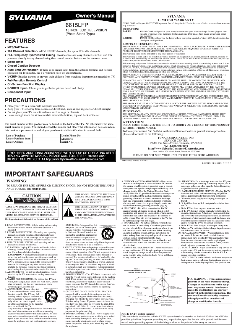 Image de la première page du manuel de l'appareil 6615LFP