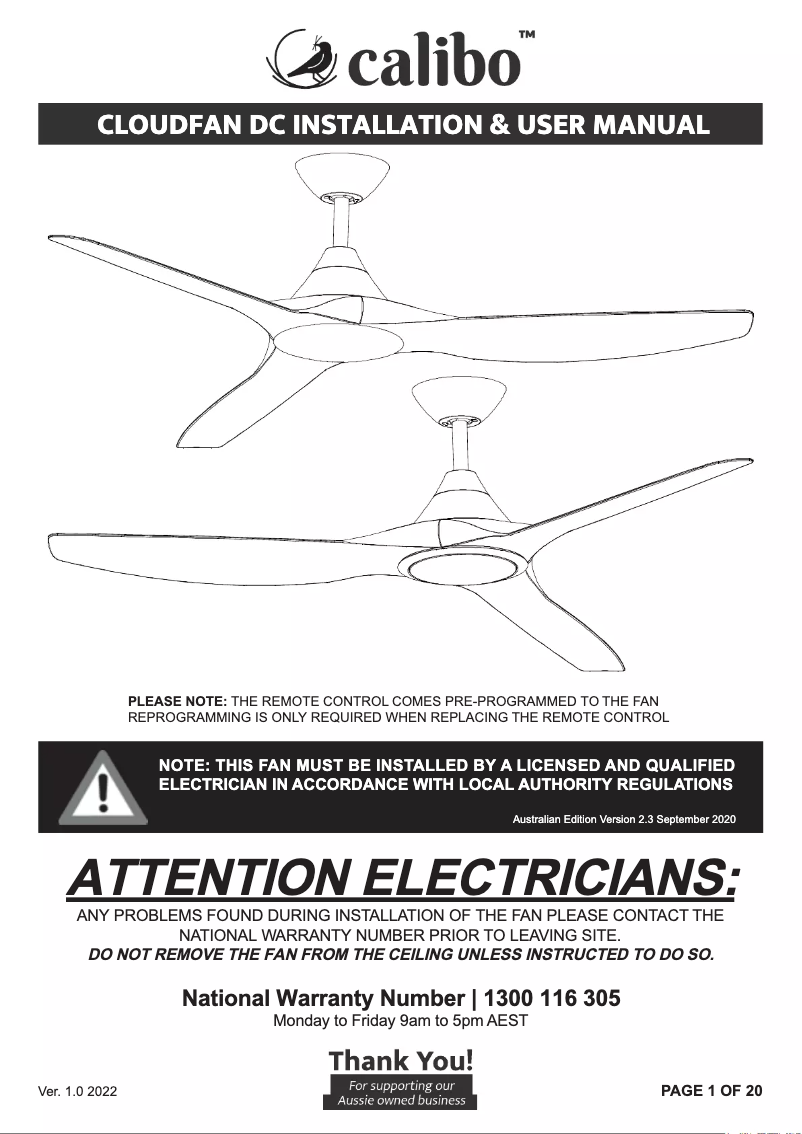 Page n°1 - Manuel utilisateur Calibo CloudFan