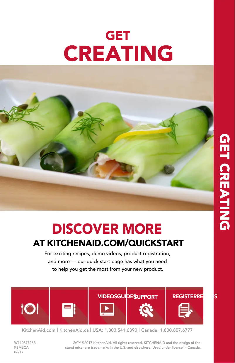 Page 1 de la notice Guide de démarrage rapide KitchenAid KSMSCA