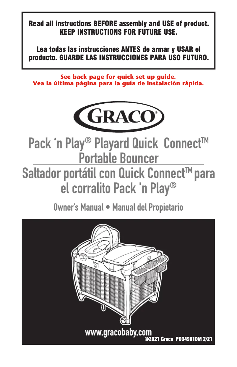 Image de la première page du manuel de l'appareil Pack 'n Play Quick Connect Playard with Portable Bouncer Bassine