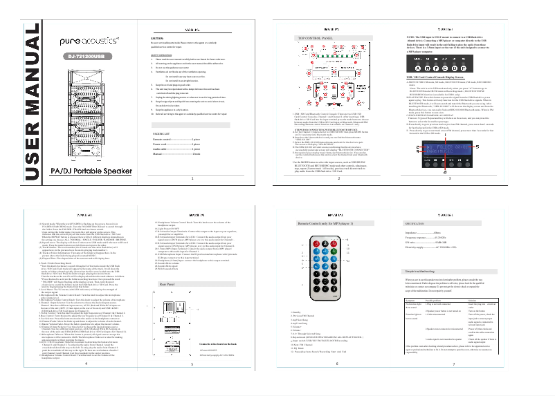 Page n°1 - Manuel utilisateur Pure Acoustics DJ-721200USB