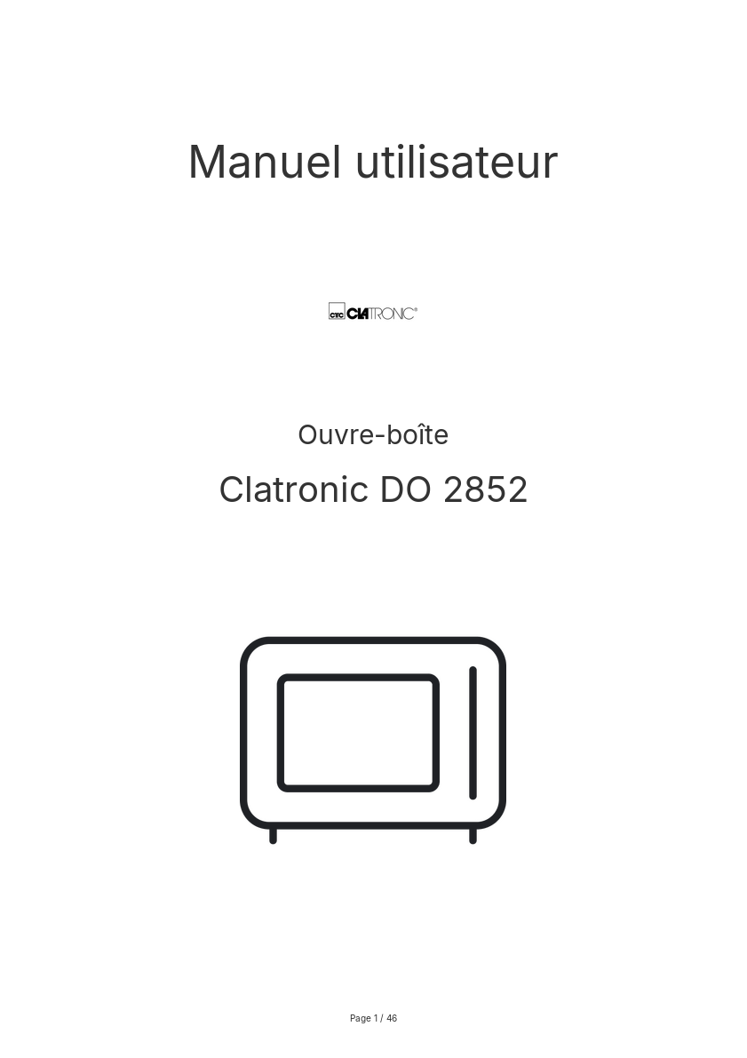 Page n°1 - Manuel utilisateur Clatronic DO 2852