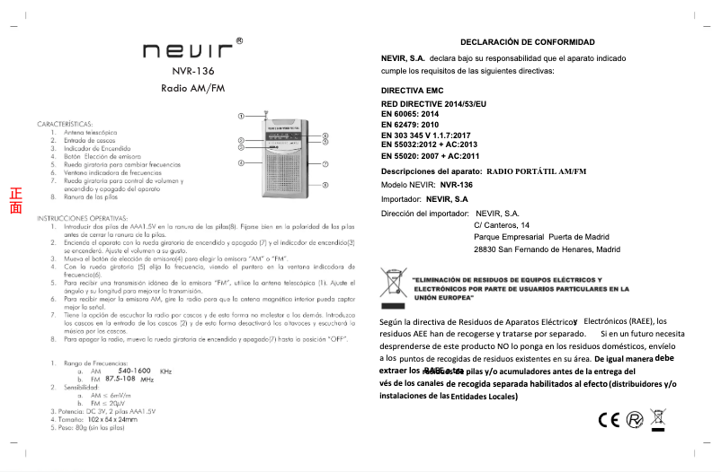 Page n°1 - Manuel utilisateur Nevir NVR-136