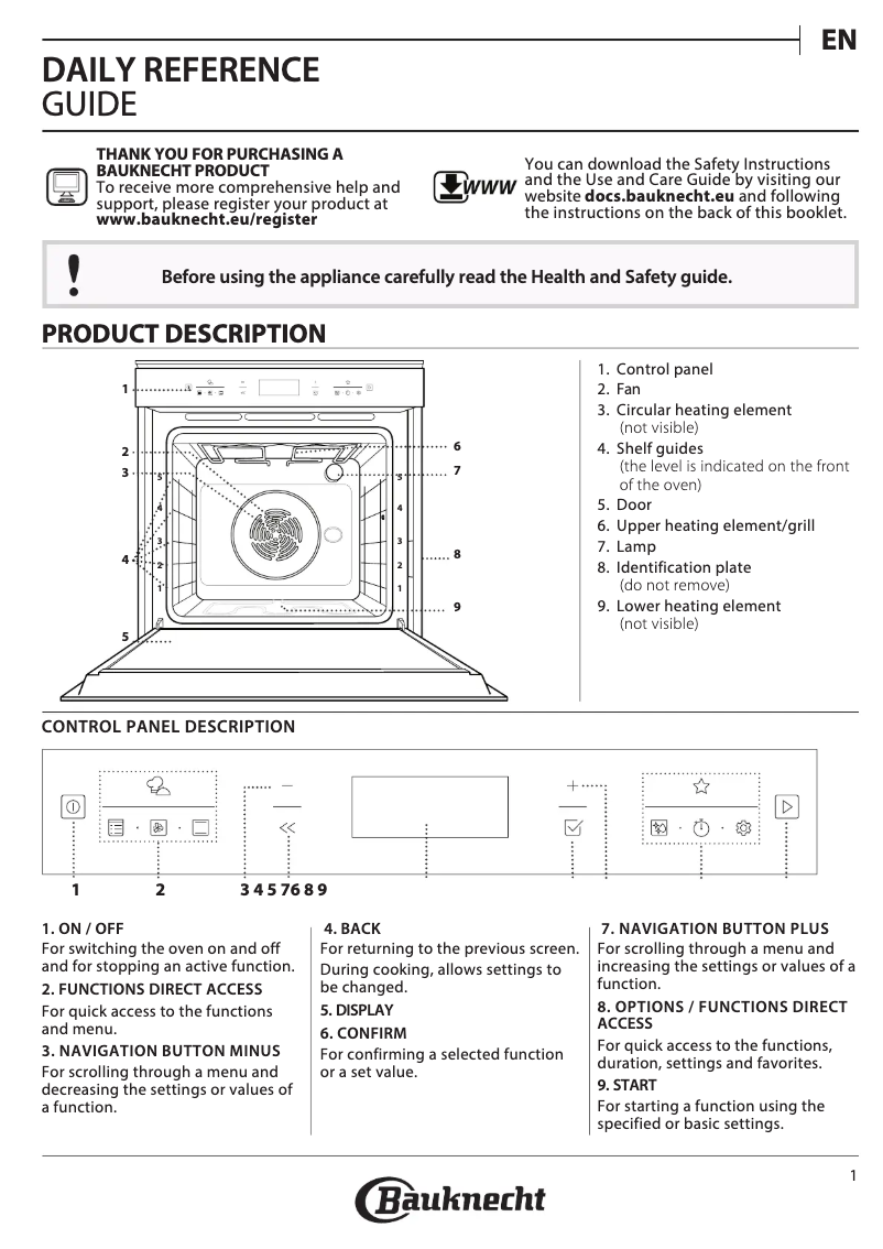 Page 1 de la notice Manuel d'utilisation et d'entretien Bauknecht BIK7 CH8TS PT