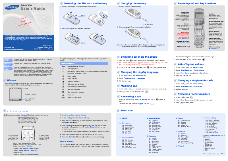 Page n°1 - Manuel utilisateur Samsung SGH-C250