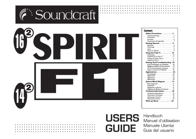 Page 1 de la notice Manuel utilisateur Soundcraft Spirit F1