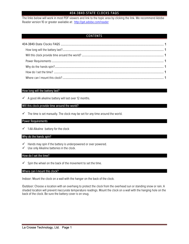 Page 1 de la notice FAQ La Crosse Technology 404-3840CA