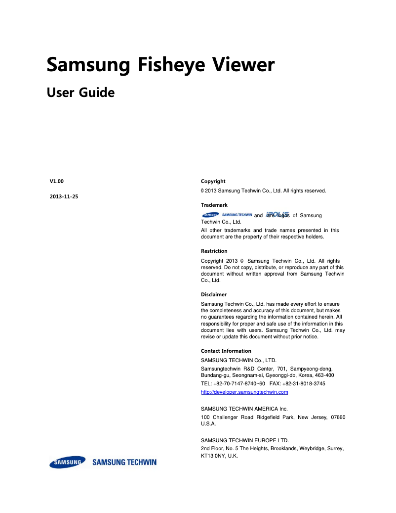 Page 1 de la notice Manuel utilisateur Samsung Techwin iPOLiS SNF-7010VM