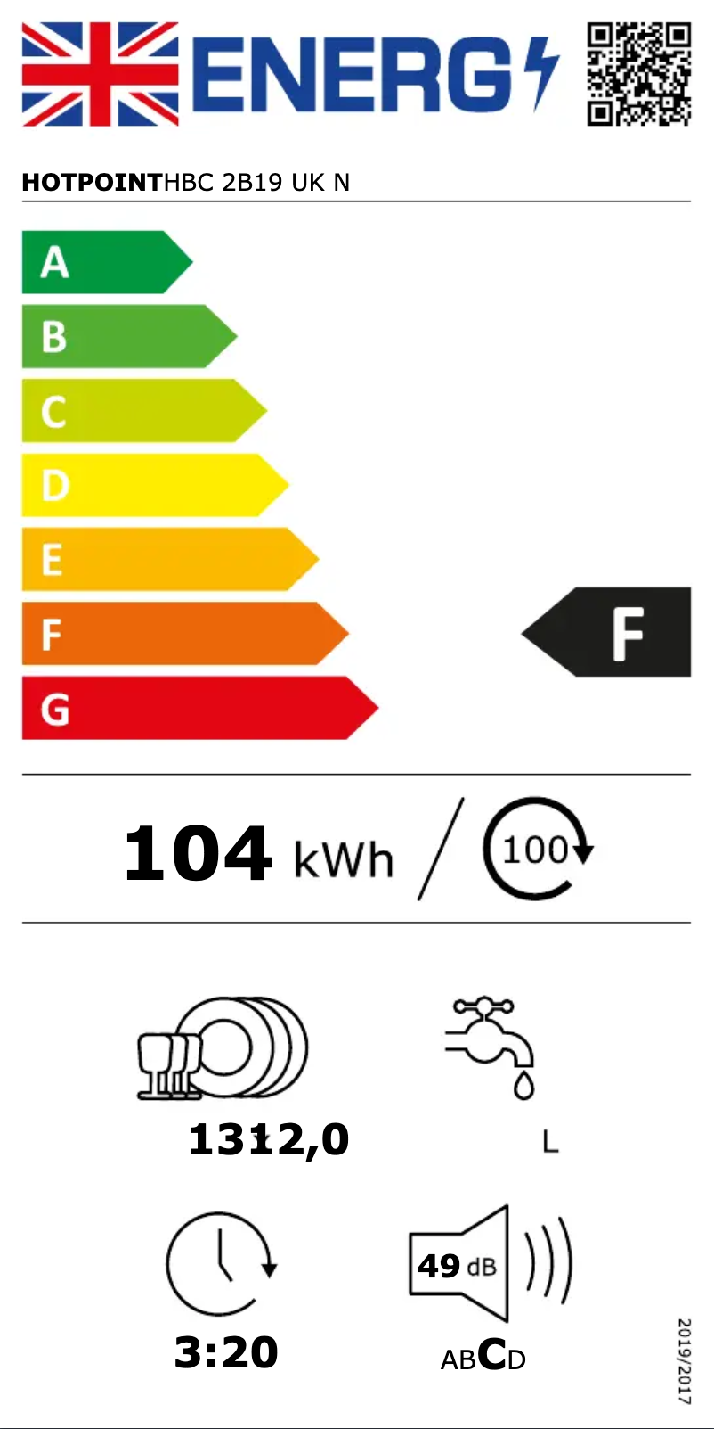 Page n°1 - Label énergétique Hotpoint HBC 2B19 UK N