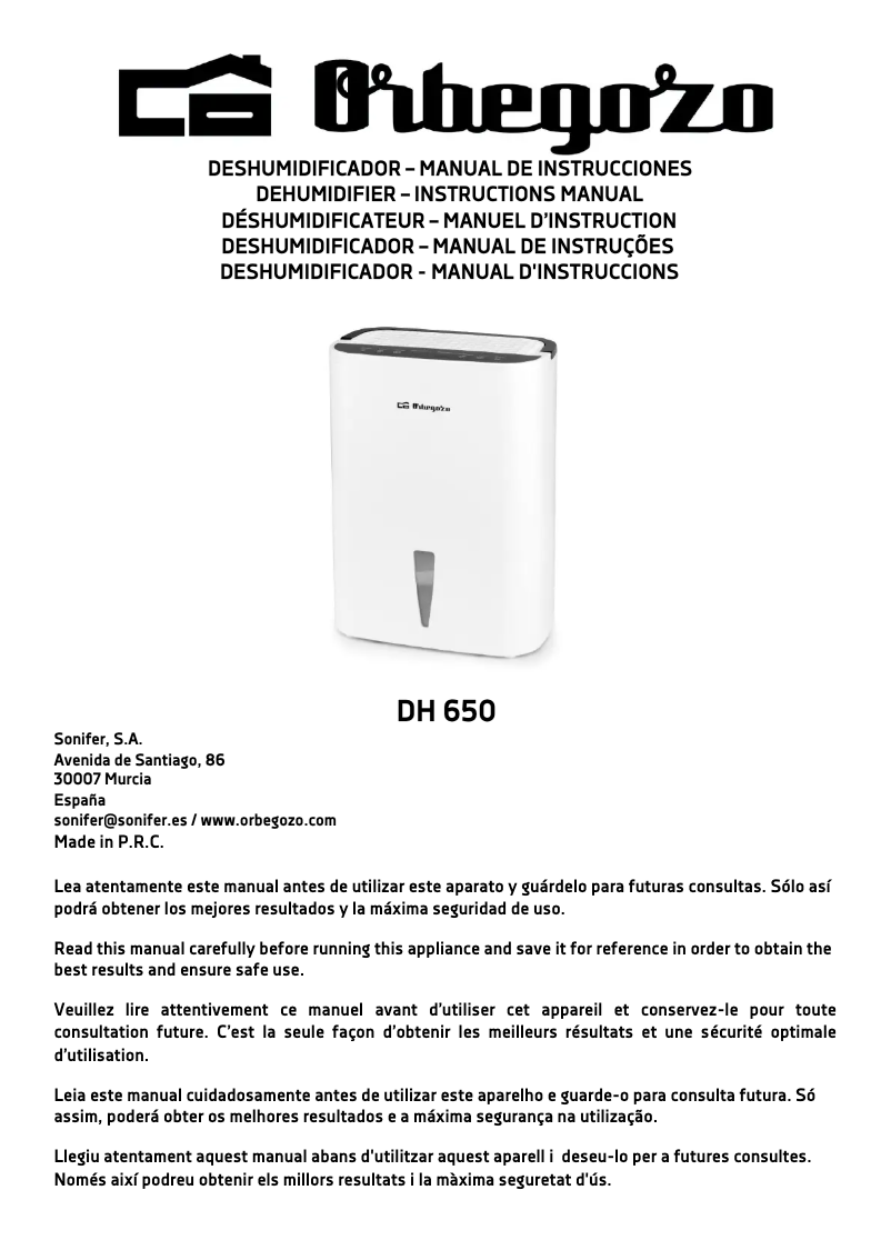 Page n°1 - Manuel utilisateur Orbegozo DH 650