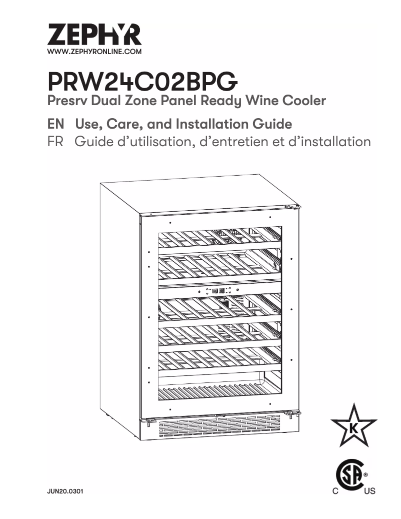 Page n°1 - Guide d'installation Zephyr PRW24C02BPG