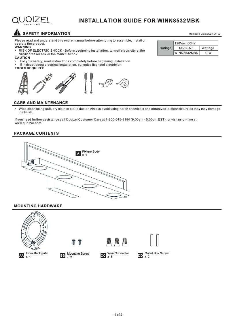 Page n°1 - Manuel utilisateur Quoizel Winnett WINN8532MBK