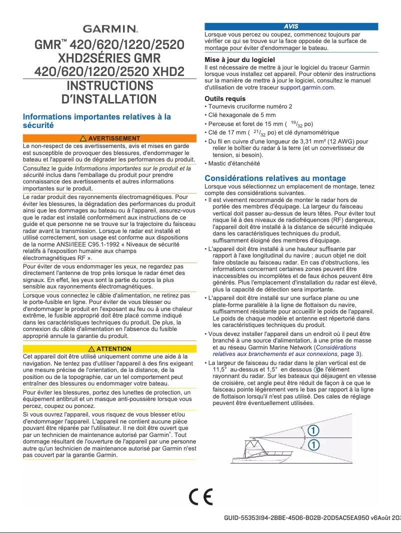 Page 1 de la notice Guide d'installation Garmin GMR 2526 xHD2