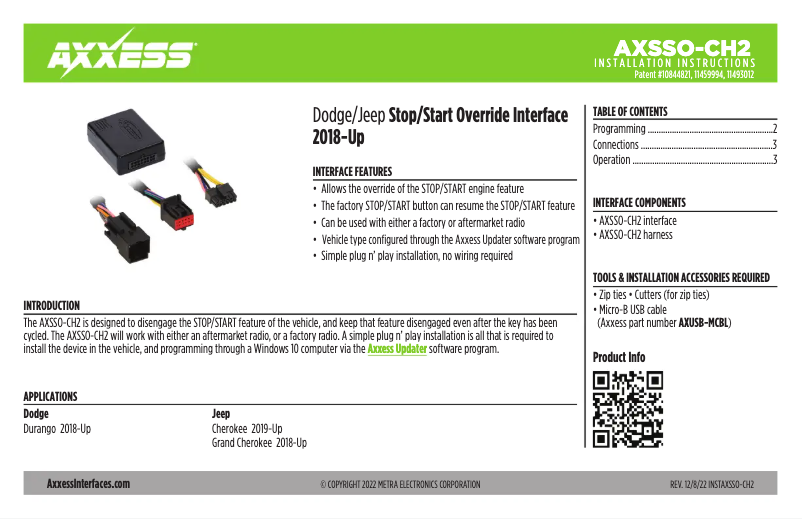 Page 1 de la notice Manuel utilisateur AXESS AXSSO-CH2