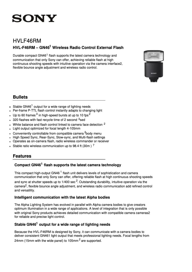 Image de la première page du manuel de l'appareil HVL-F46RM