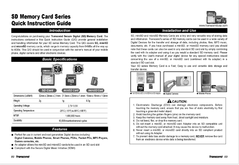 Página 1 del manual Manual de usuario Transcend SDXC UHS-I U3