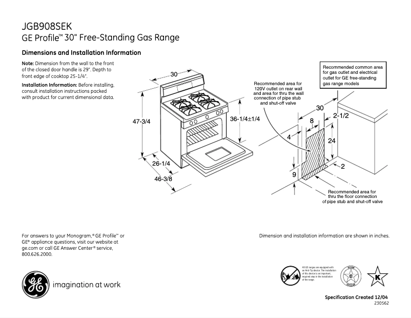 Page n°1 - Fiche technique GE Profile JGB908SEKSS