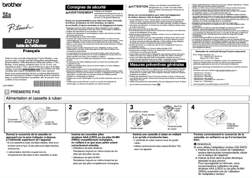 Page 1 de la notice Manuel utilisateur Brother PT-D210VP