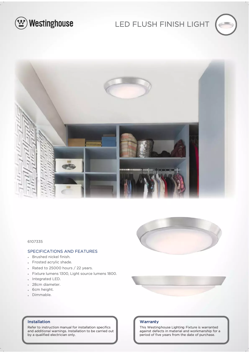 Page 1 de la notice Fiche technique Westinghouse 6107335