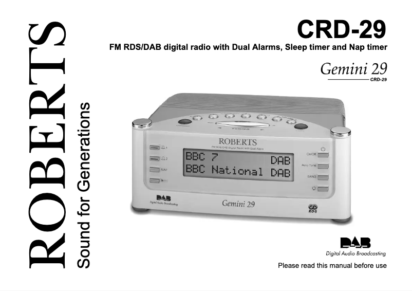 Página 1 del manual Manual de usuario Roberts Gemini 29 CRD-29