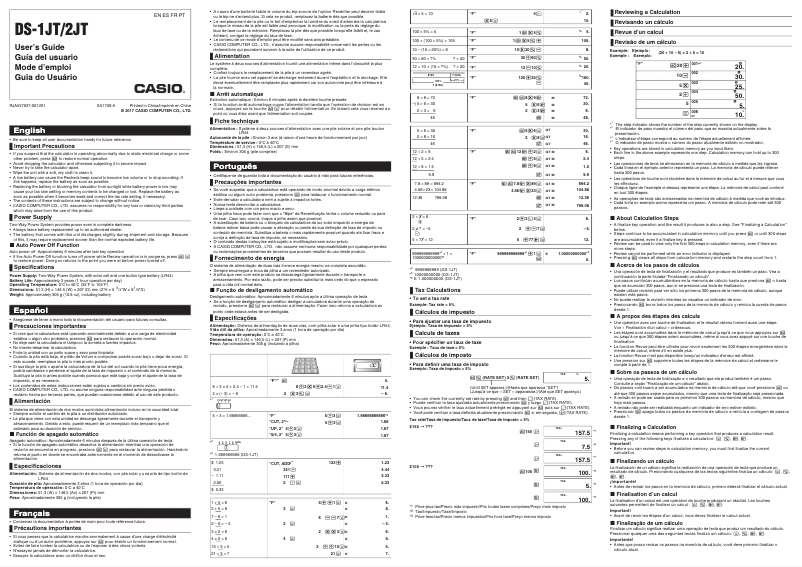 Page 1 de la notice Manuel utilisateur Casio DS-1JT