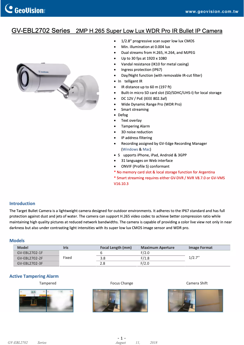 Page 1 de la notice Manuel utilisateur Geovision GV-EBL2702-2F