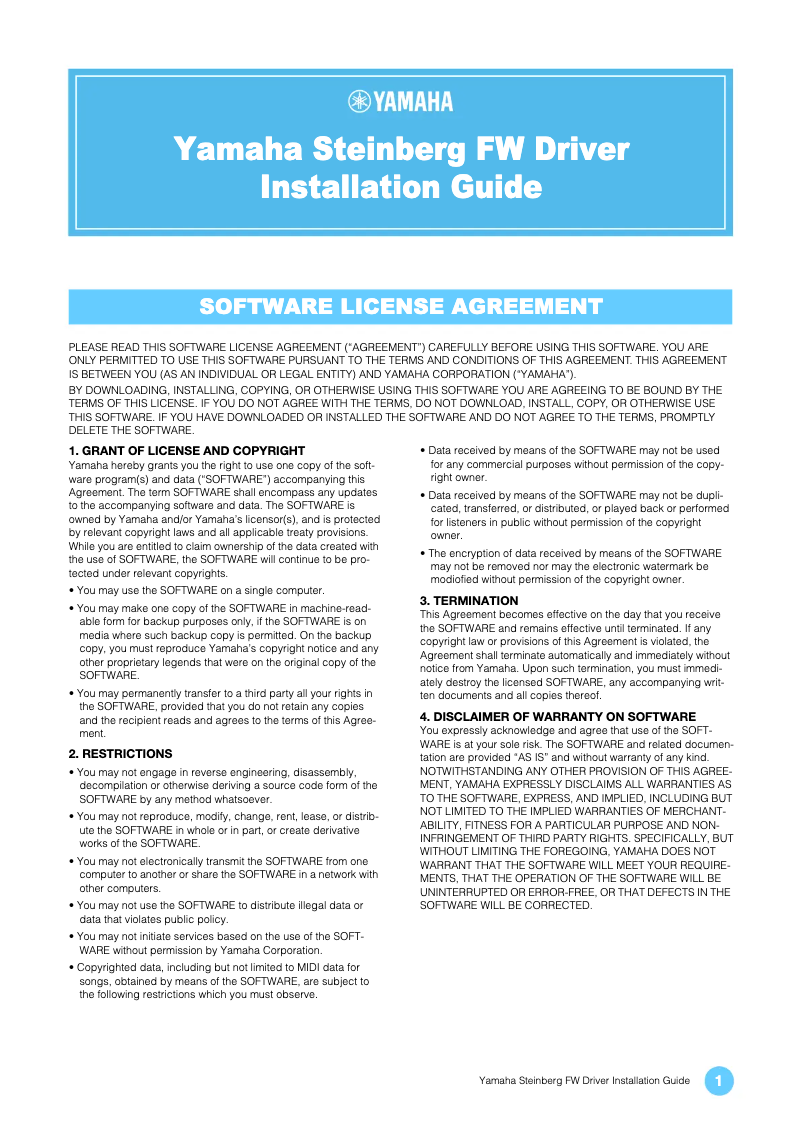 Page n°1 - Guide d'installation Yamaha MOTIF-RACK XS