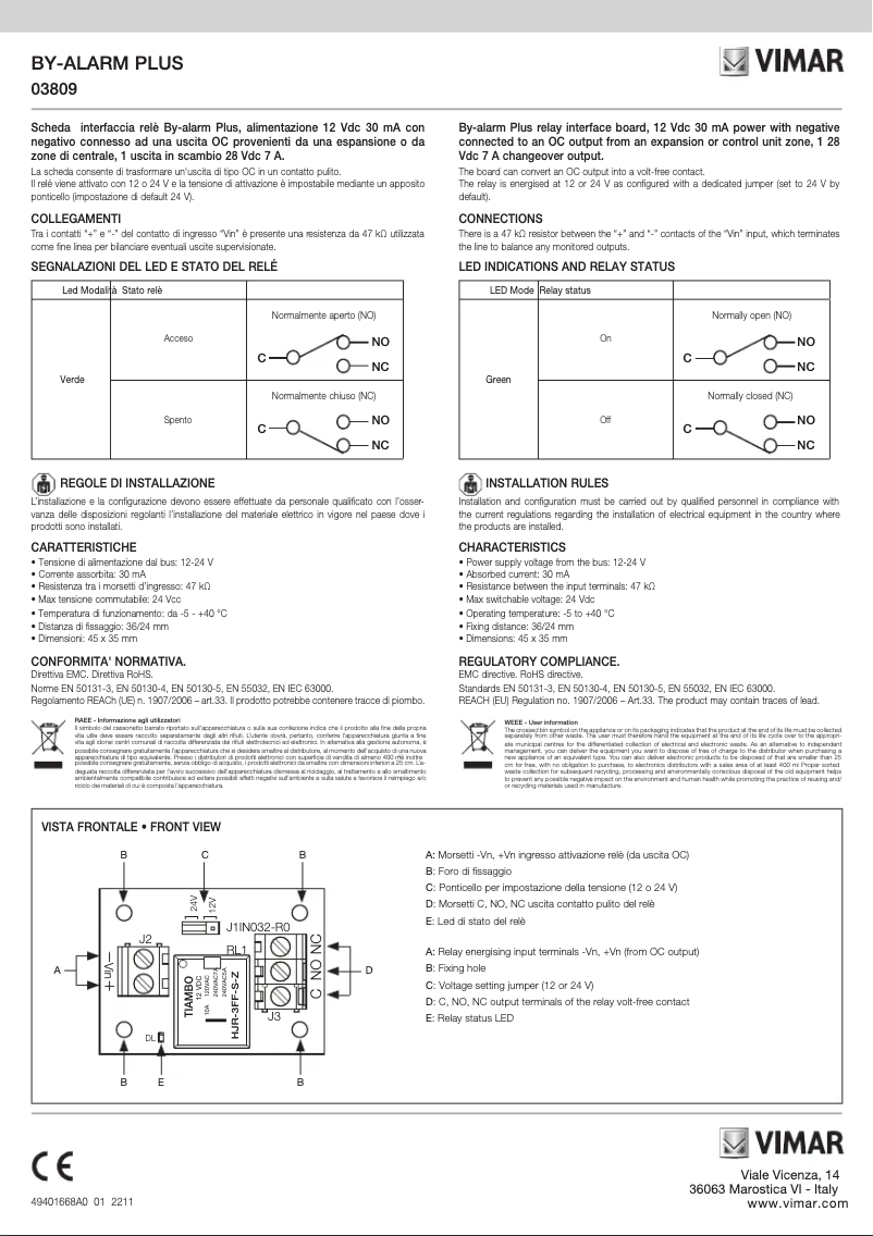 Página 1 del manual Instrucciones / montaje Vimar 03809