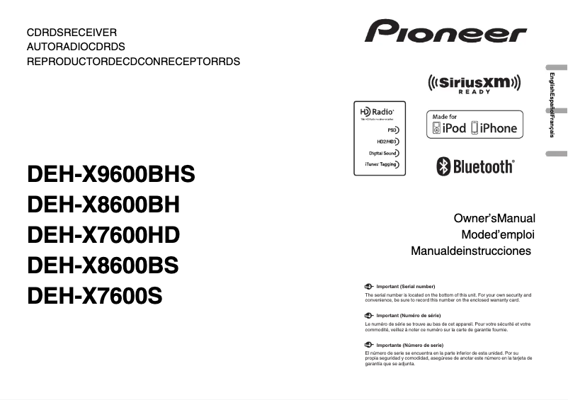 Page 1 de la notice Manuel utilisateur Pioneer DEH-X7600HD