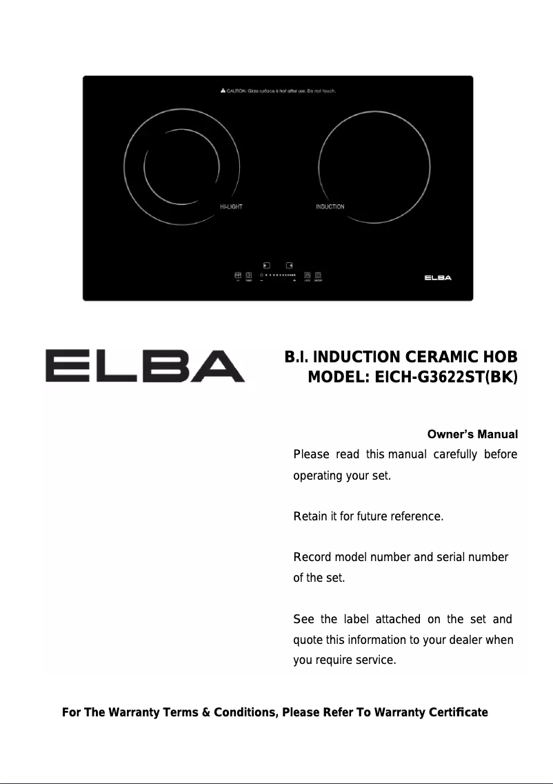 Page 1 de la notice Manuel utilisateur Elba EICH-G3622ST(BK)