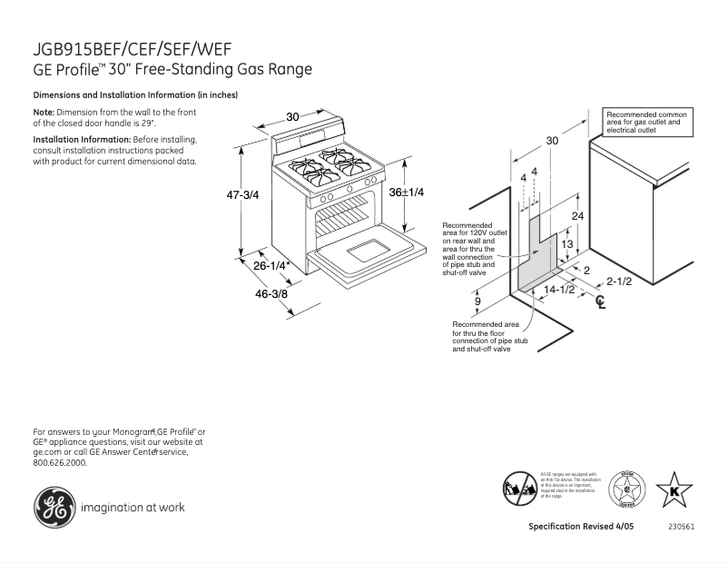 Page n°1 - Fiche technique GE Profile JGB915BEFBB